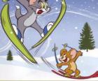 Том и Джерри в снегу на лыжах
